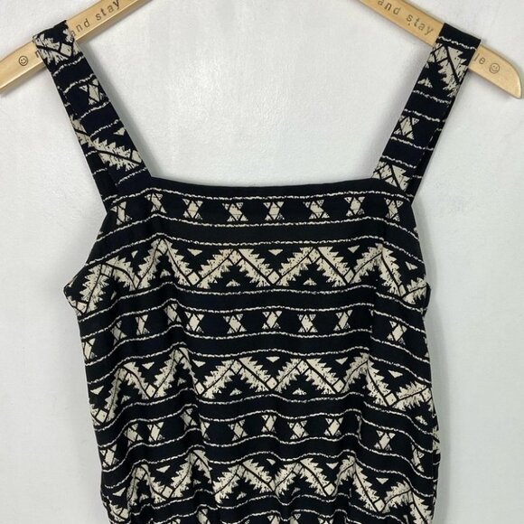 Koton Black Bohemian Square Neck Jumpsuit Size XS Hippie Boho White Wide Leg - Picture 2 of 13